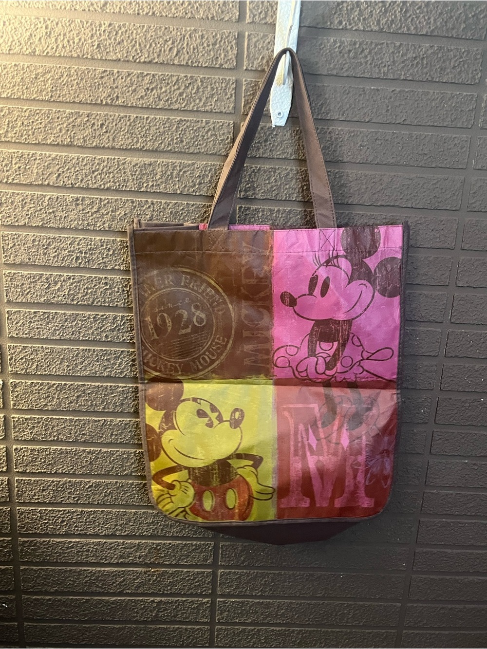 Disney Mickey & Minnie Reusable Tote Bag 2012 Brown Pink Shopper